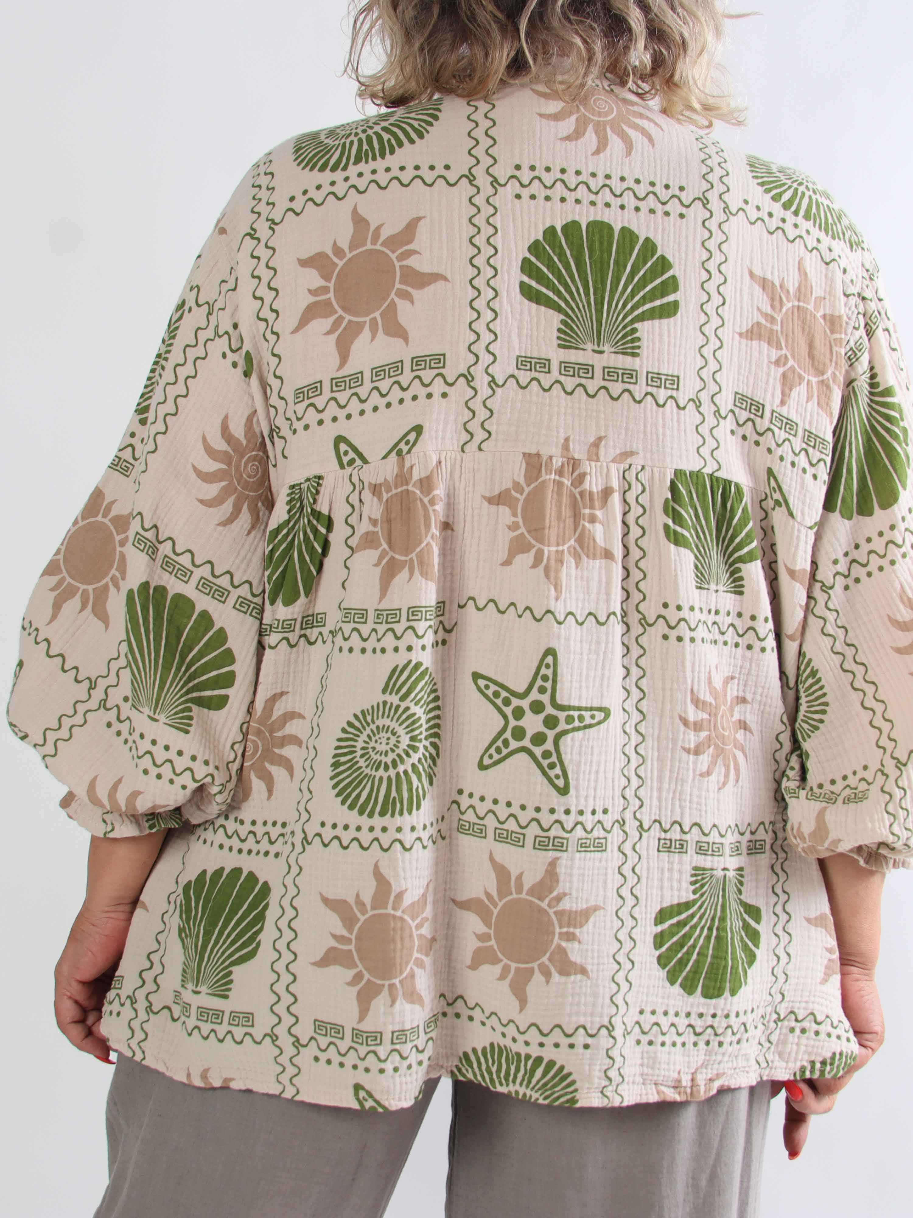 Diva - Mønstret plus size tunikaskjorte i blødt bomuldsbæk-og-bølge-stof